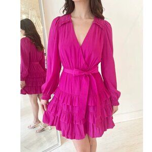 NWT Marie Oliver Women's Wynona V-Neck Ruffle Dress Tiered Skirt Pink X-Small